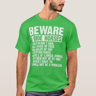Camiseta Cuidado Que Ando Cavalos Equestres Mulheres Equest