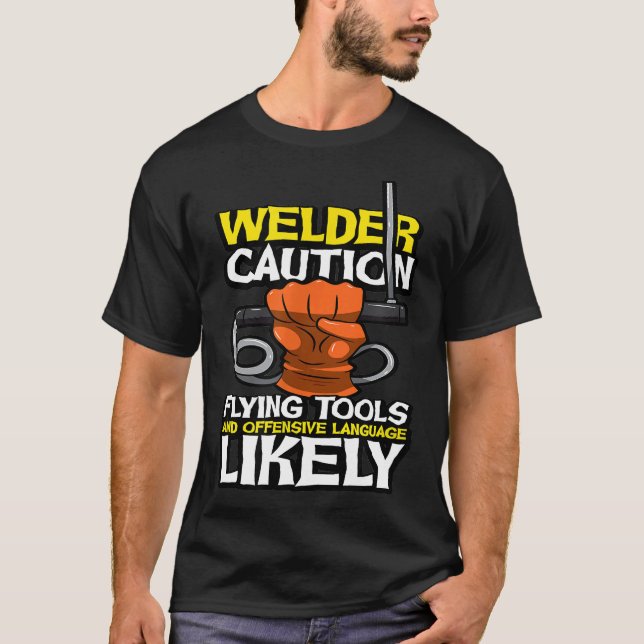 Camiseta Cuidado Soldador, Ferramentas Voadoras E Linguagem (Frente)