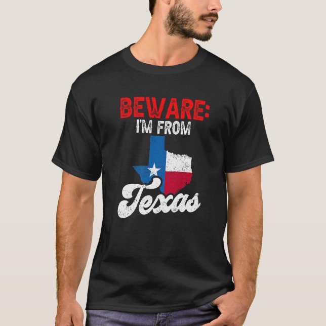 Camiseta Cuidado, sou do Texas Patriótico Orgulho Texan diz (Frente)