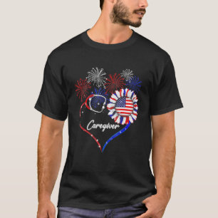 Camiseta Cuidador Stethoscope Fireworks Sunflower America F