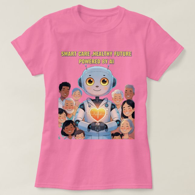 Camiseta Cuidados Inteligentes, Vida Feliz (Frente do Design)