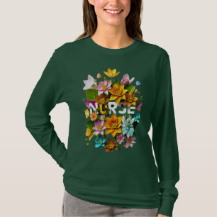 Camiseta Cuidados Sangrentos - Homenagem Floral às Enfermei