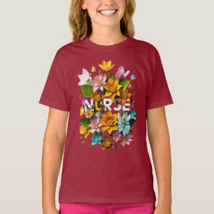 Camiseta Cuidados Sangrentos - Homenagem Floral às Enfermei
