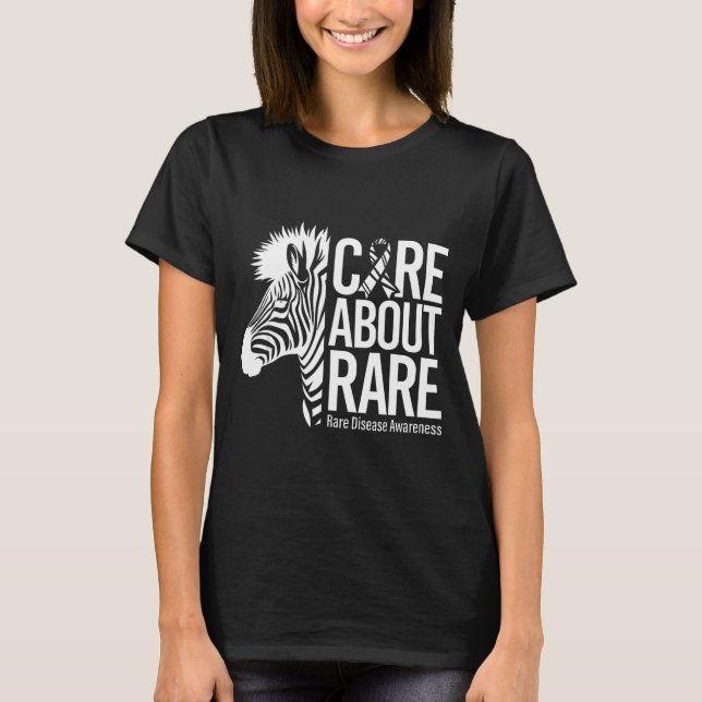 Camiseta Cuide da consciência da doença rara fita zebra  (Frente)
