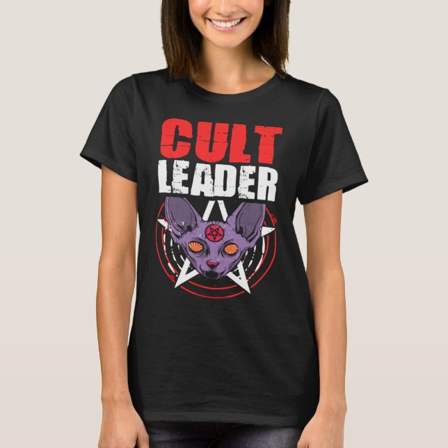 Camiseta Cult Leader Cat Satanic Witchcraft Baphomet Occult (Frente)