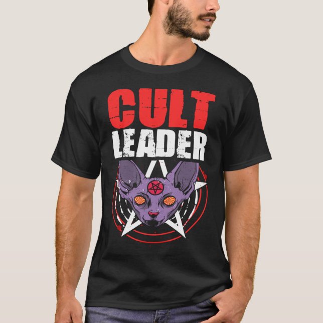 Camiseta Cult Leader Cat Satanic Witchcraft Baphomet Occult (Frente)