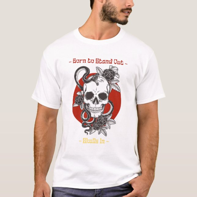 Camiseta Cultura de Pop do crânio preto e vermelho (Frente)
