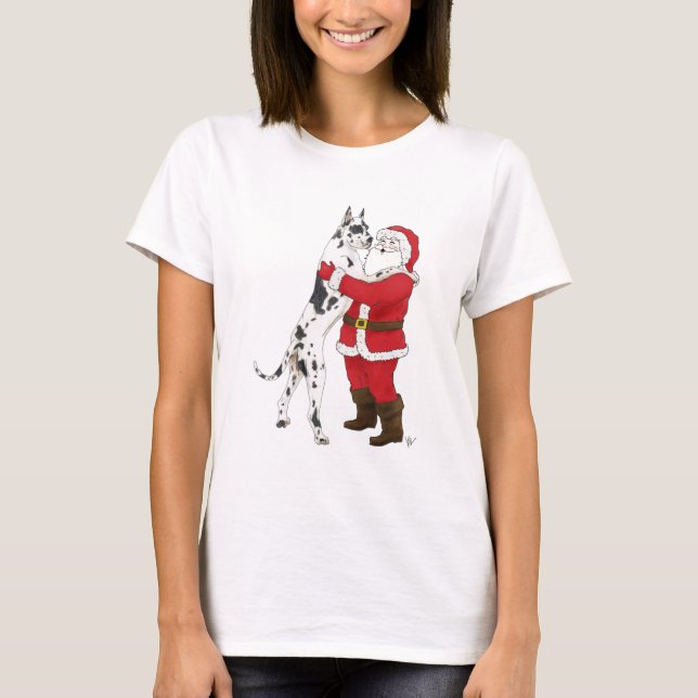 Camiseta Cumprimento Jowly do Natal de great dane (Frente)