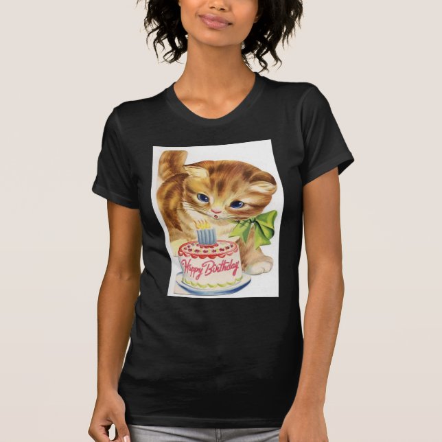 Camiseta Cumprimento retro do bolo de aniversário do (Frente)