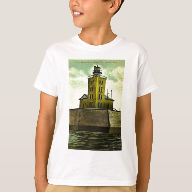 Camiseta Cumprimentos do farol de Austin Michigan do porto (Frente)