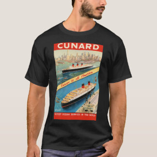 Camiseta Cunard Poster de viagens Europe Para A América