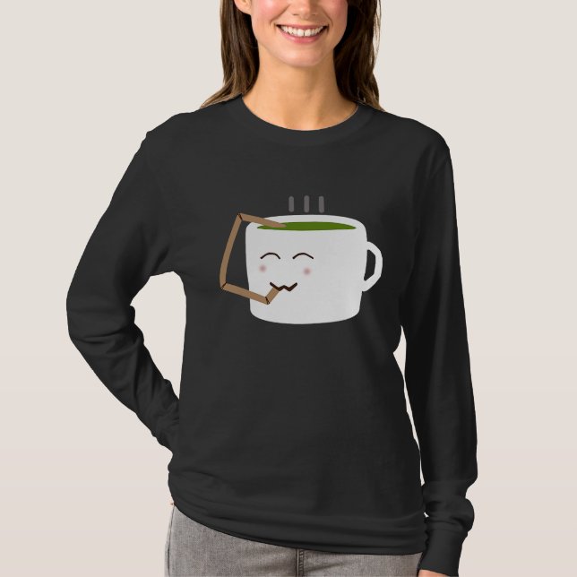 Camiseta Cup of Tea Using a Straw to Drink Cute Green Tea (Frente)
