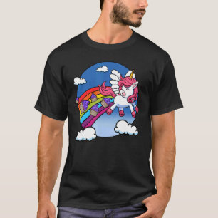 Camiseta Cupcake Arco-Íris Unicórnio Voador Pastelaria de B