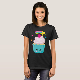 Camiseta Cupcake azul-bonito com a face Kawaii