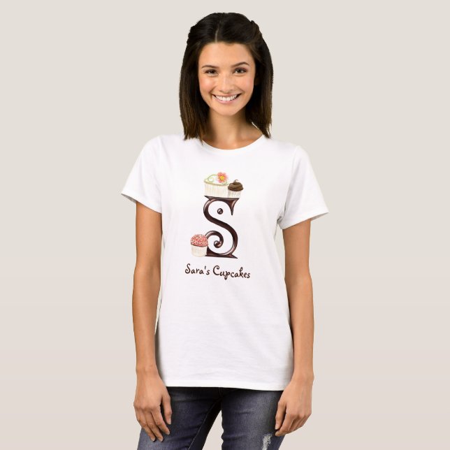 Camiseta Cupcake Bakery Desert Business Monograma S Logotip (Frente Completa)
