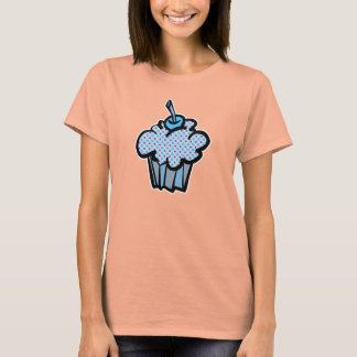 Camiseta cupcake bolinhas azul e roxa