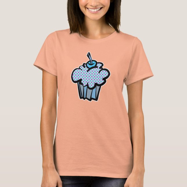 Camiseta cupcake bolinhas azul e roxa (Frente)
