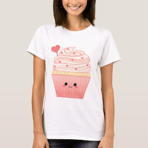 Camiseta Cupcake bonito do rosa do coração dos namorados 
