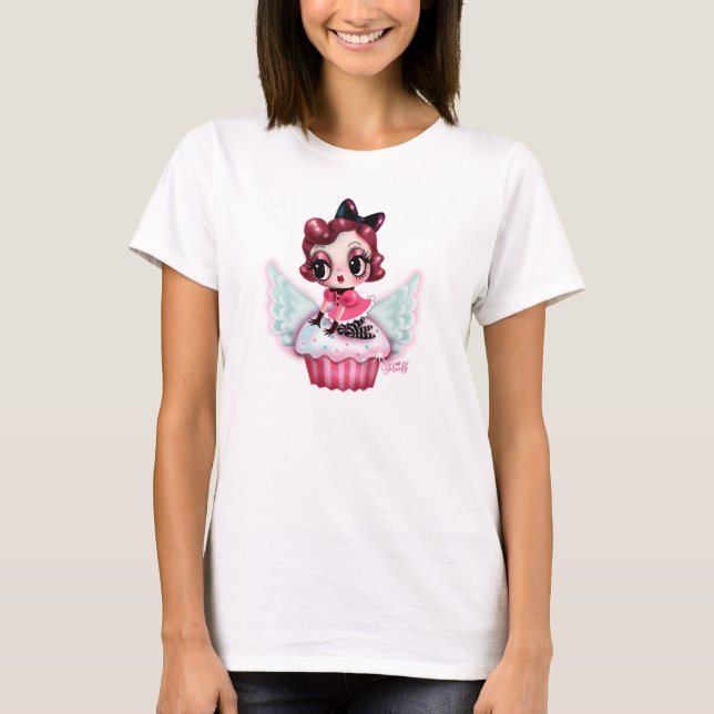 Camiseta Cupcake Céu - Dottie num Cupcake voador! (Frente)