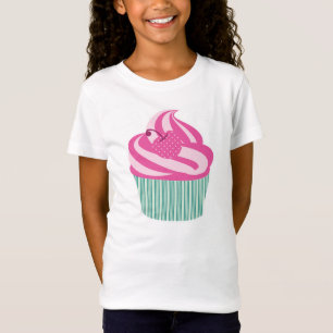 Camiseta Cupcake cor-de-rosa da cereja com listras verdes