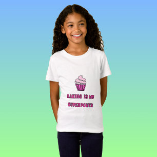 Camiseta Cupcake cor-de-rosa do cozimento da superpotência