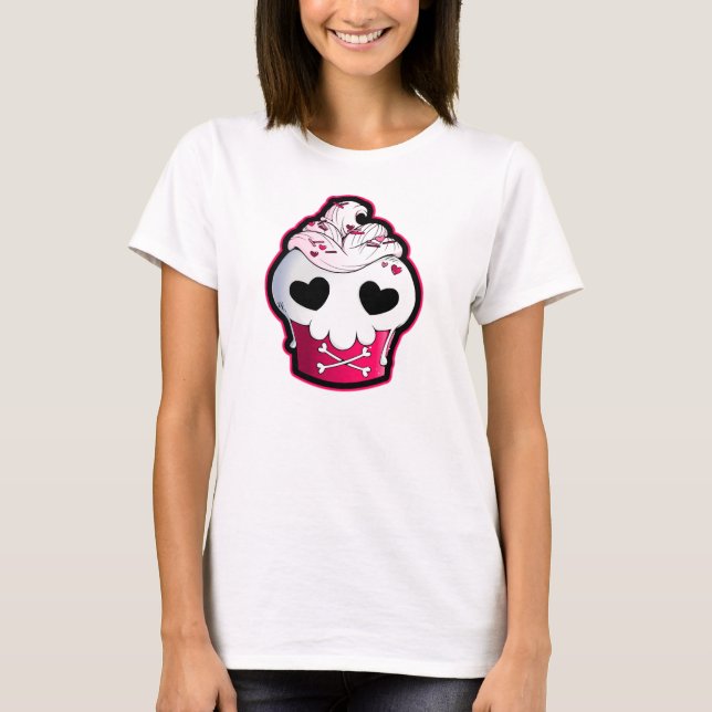 Camiseta Cupcake cor-de-rosa do crânio (Frente)