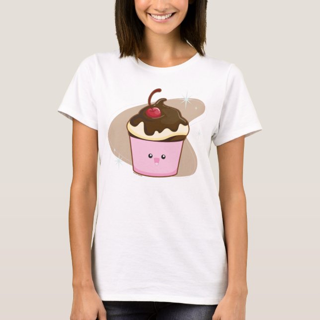Camiseta Cupcake da cereja do chocolate (Frente)