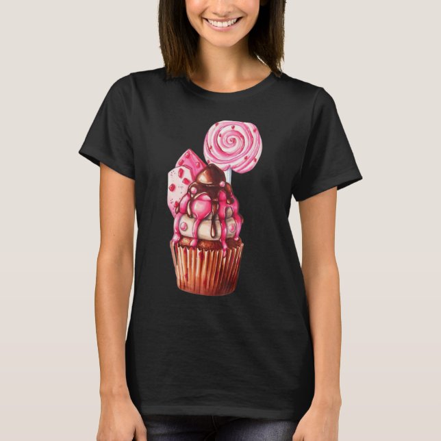 Camiseta Cupcake de chocolate cor-de-rosa, água Comida de v (Frente)