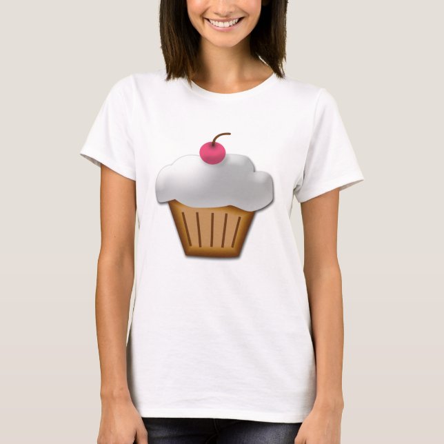 Camiseta Cupcake de corte com cereja rosa no topo (Frente)