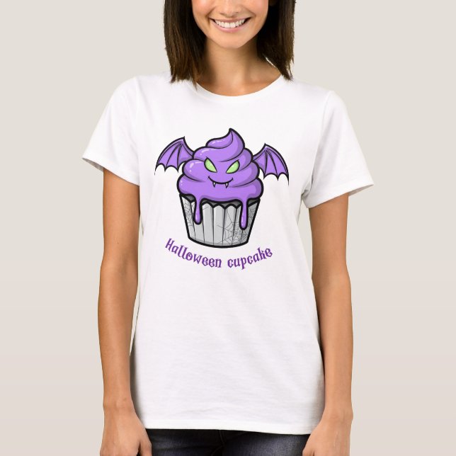 Camiseta Cupcake de Dia das Bruxas Assombrado com Olhos Bri (Frente)