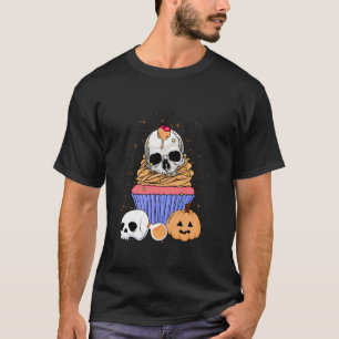 Camiseta Cupcake de Halloween Cabeça Crânio Ossos de Orelha