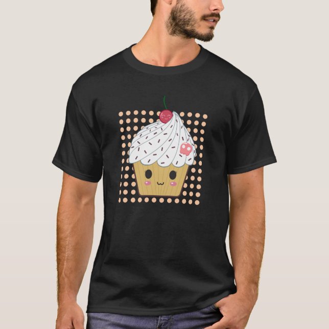 Camiseta Cupcake de Kawaii nas bolinhas (Frente)