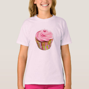 Camiseta Cupcake de morango com Glacé rosa
