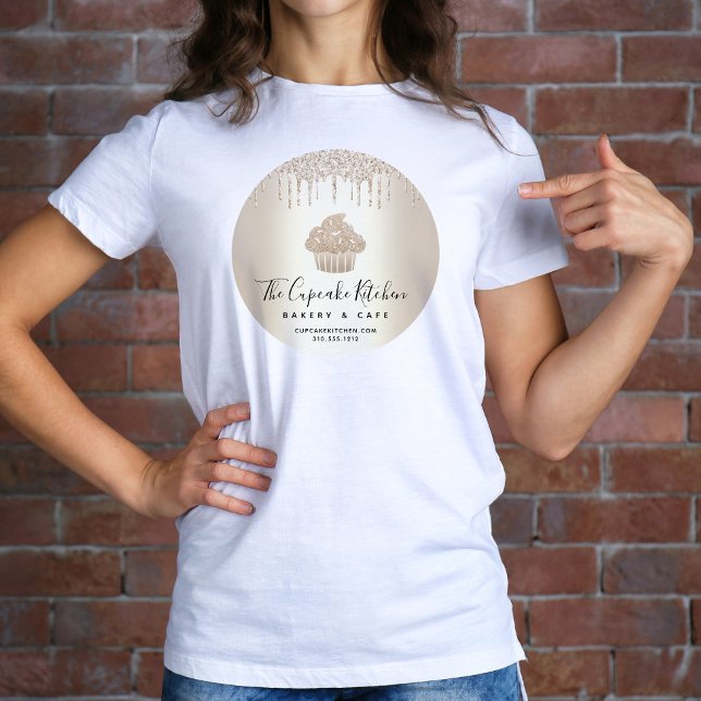 Camiseta Cupcake Dourado Glitter Drives Bakery Nome do Café (Criador carregado)