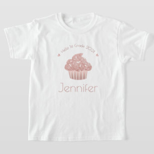 Camiseta Cupcake Glitter Dourado de rosa - Alô - Nome de Ní