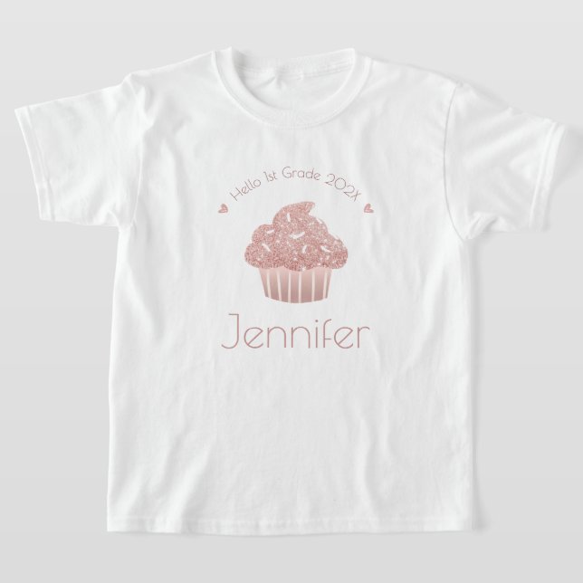 Camiseta Cupcake Glitter Dourado de rosa - Alô - Nome de Ní (Postura )