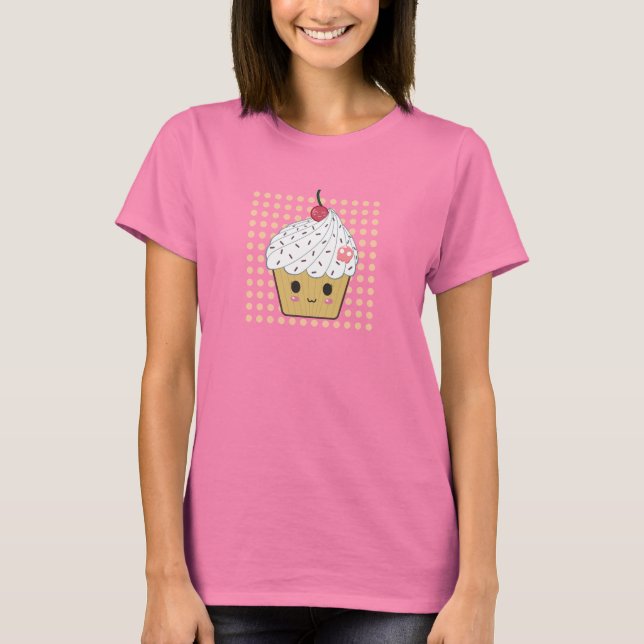 Camiseta Cupcake Kawaii no Bolinhas (Frente)