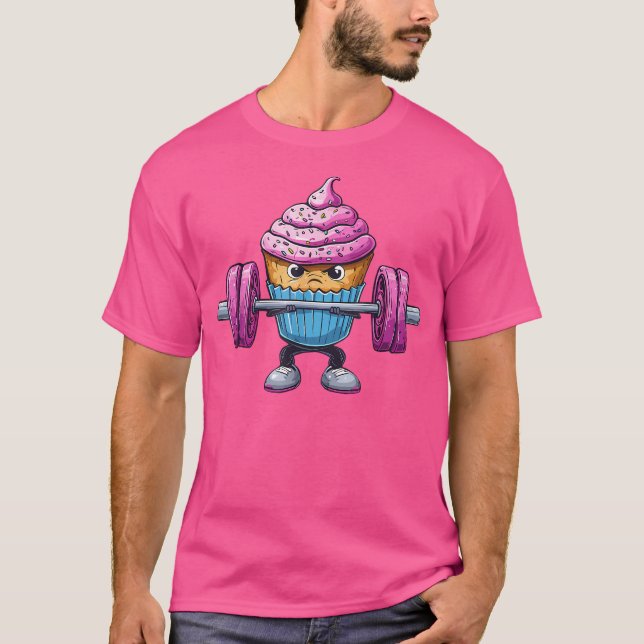 Camiseta Cupcake Pesando Barbell Workout Baking Weigh (Frente)