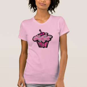 Camiseta cupcake rosa punk crânio cruzado