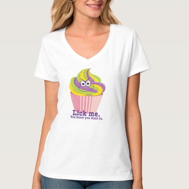 Camiseta Cupcake Sly Innuendo Mischievel Lick Me (Frente)