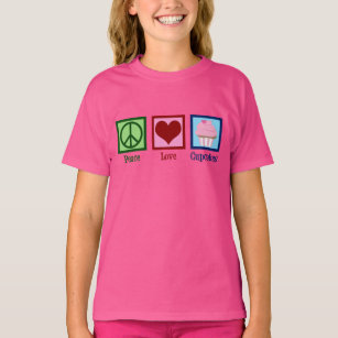 Camiseta Cupcakes de paz bonitos amam crianças rosa