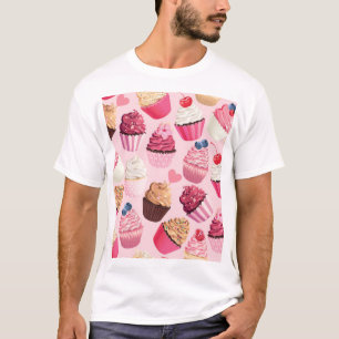 Camiseta Cupcakes Rosa Pastel: Padrão Vintage.