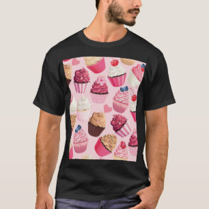 Camiseta Cupcakes Rosa Pastel: Padrão Vintage.
