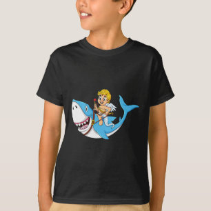 Camiseta Cupid Riding Shark Dia de os namorados Divertido M
