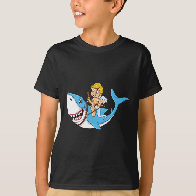 Camiseta Cupid Riding Shark Dia de os namorados Divertido M (Frente)