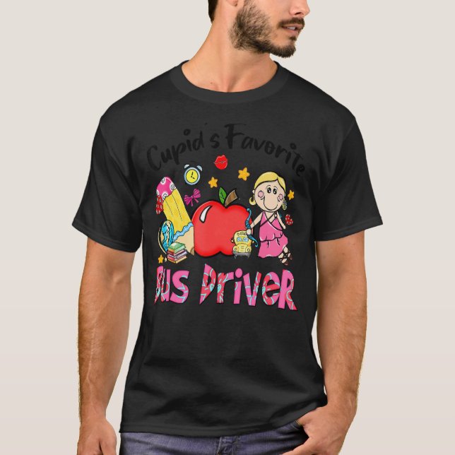 Camiseta Cupid's Favorite Bus Driver Apple Cute Cupid Valen (Frente)