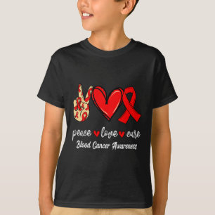 Camiseta Cura do Câncer de Sangue Paz Amor Fita Vermelha Co