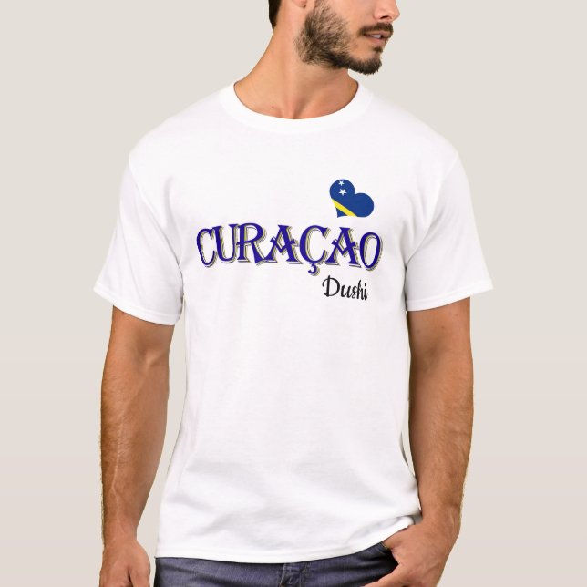 Camiseta Curaçau embandeira a rotulação com texto do dushi (Frente)