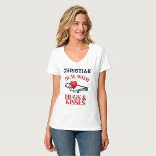 Camiseta Curar-se com abraços e beijos no estetoscópio do m