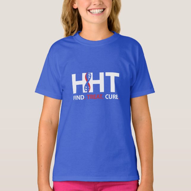Camiseta Cure HHT FIND.TREAT.CURE Awareness T-Shirt (Garota (Frente)